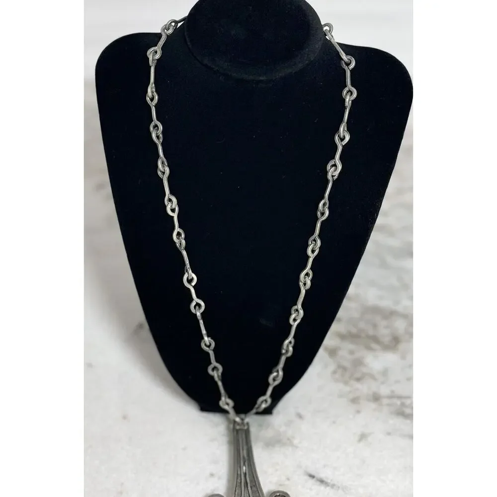 Vintage MCM Denmark Lysgard Pewter Long Brutalist Pendant Necklace 21in